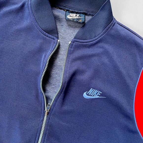 Vintage 90s NIKE Track Jacket XL Taiwan Navy Poly Cotton Warm Up Swish Logo - Picture 2 of 9